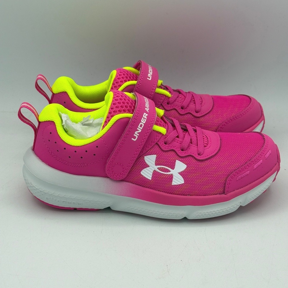 Under Armour Assert 10 AC Shoes Girls Size 2Y Pink Yellow Running 3026190-652